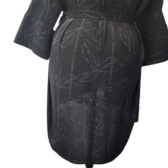Halston Heritage Black & Silver Patterned Dress With Tie Waist & Flared Sleeves - Picture 10 of 16